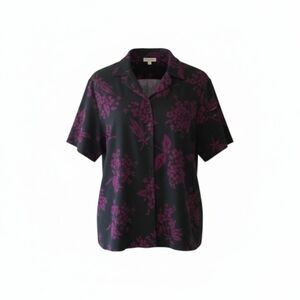 Vintage 90s Liz Baker Floral Button-Up Women's 16 Top - Black and Purple